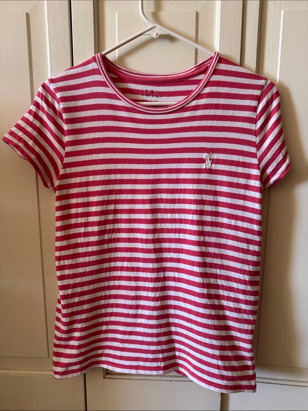Polo by Ralph Lauren Pink and White Striped Short Sleeve Tee